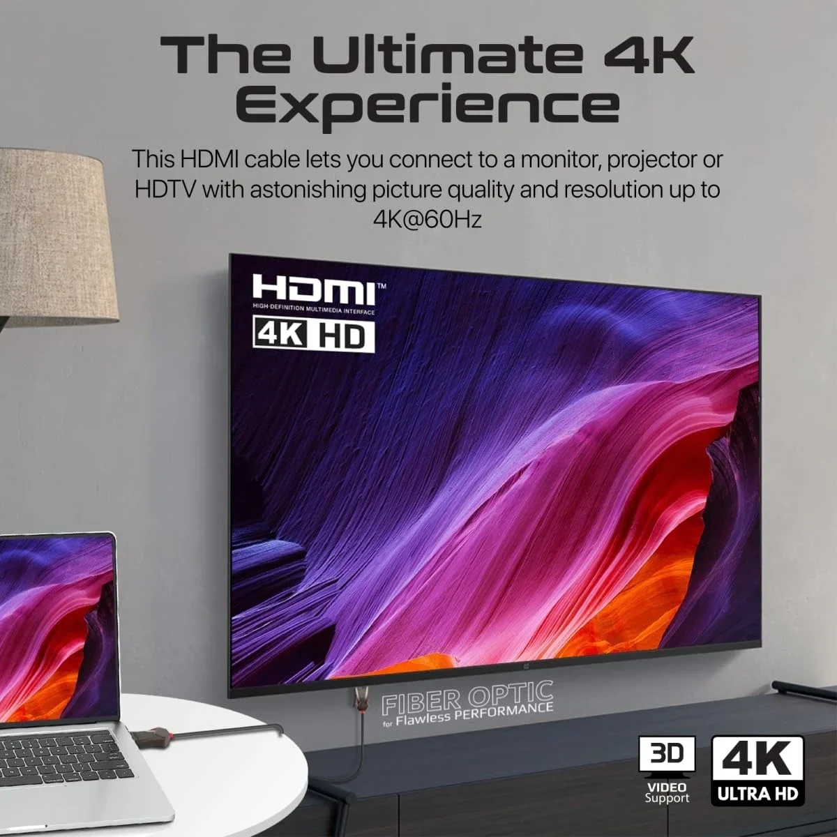 كابل HDMI 2.0 من الألياف الضوئية Promate ProLink4K60-15M بطول 15 متر 4K@60Hz بسرعة 18Gbps مع Ethernet وموصلات مطلية بالذهب - Thumbnail 3