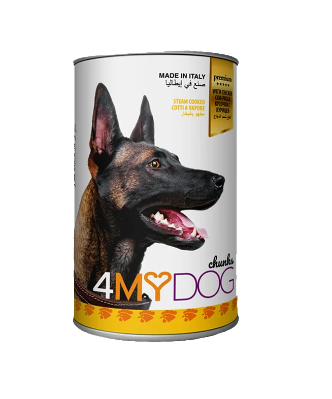 طعام كلاب 4 My Dog قطع دجاج بالمرق متكامل 1250 غرام