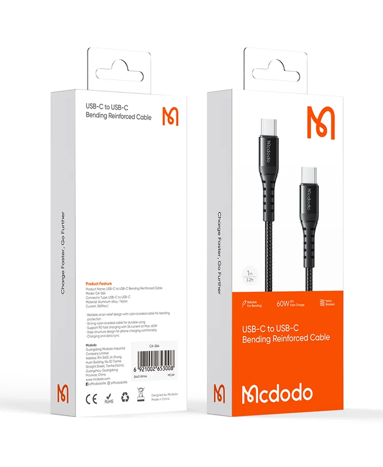 سلك شحن ونقل بيانات Mcdodo CA-5641 USB-C إلى USB-C بقدرة 60W وتيار 3A بطول 1 متر أسود - Image 17