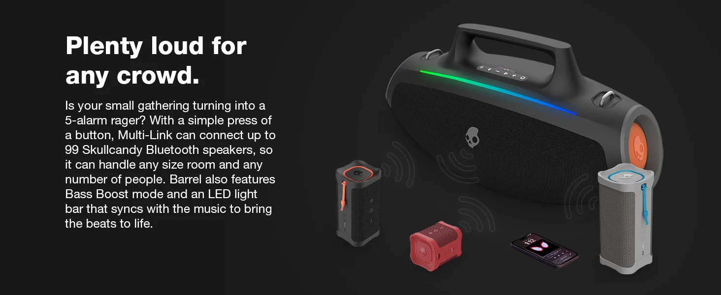 مكبر صوت بومبوكس Skullcandy Barrel بلوتوث مع عرض إضاءة LED وبطارية حتى 12 ساعة - أسود - Image 10