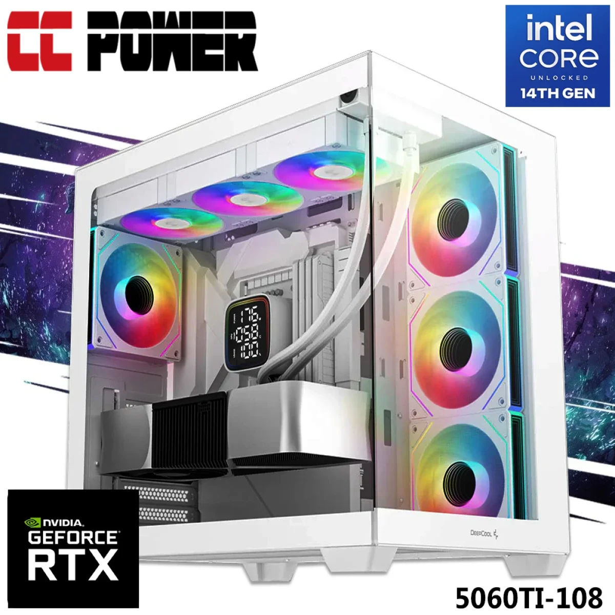 كمبيوتر ألعاب City Center Computers CC Power 5060TI-108 بمعالج Intel Core i7-14700KF وكرت RTX 5060 Ti 16GB وذاكرة 16GB وتخزين 1TB SSD وتبريد سائل - Image 1
