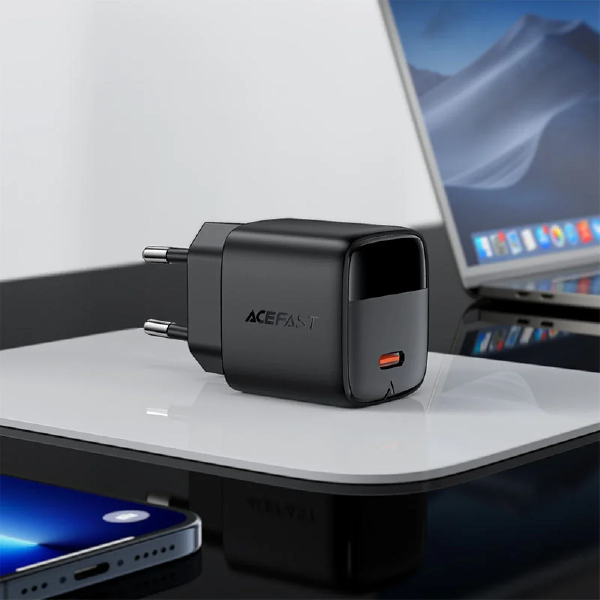 شاحن حائط ACEFAST A113 USB-C PD سريع 20 واط بتقنية GaN وشاشة LED وقابس أوروبي - Thumbnail 3