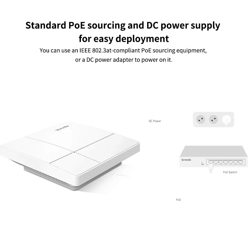 جهاز لاسلكي لتوسيع وتحسين نطاق الانترنت سقفي مزدوج النطاق AC1200 جيجابت مع PoE من Tenda i24، أبيض - Thumbnail 18