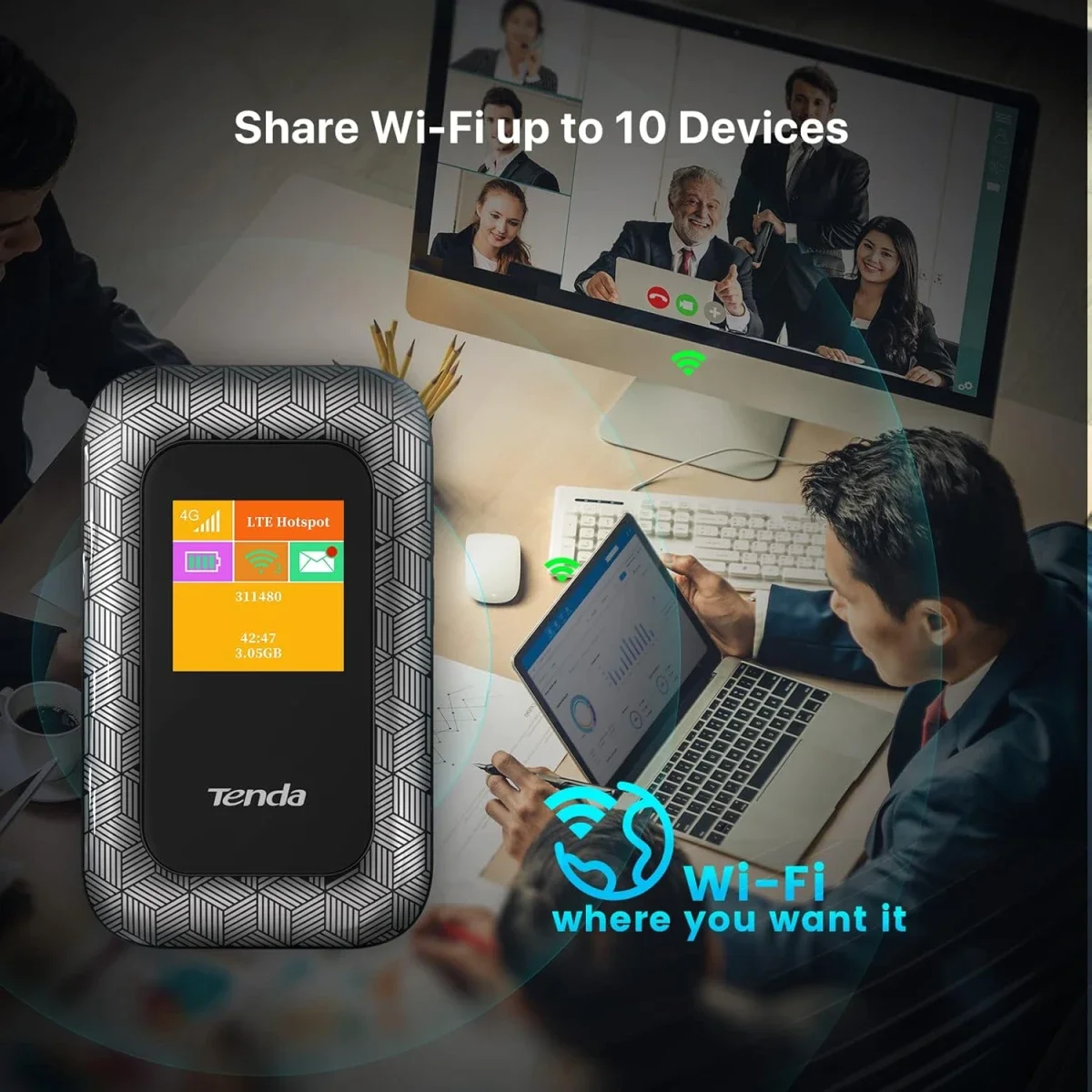 Tenda 4G185 4G LTE-Advanced Pocket Mobile Wi-Fi Router, 150 Mbps, 10-Hour Battery - Thumbnail 3