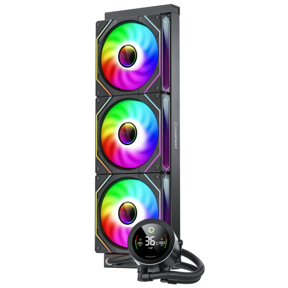 مبرد معالج سائل GameMax IceBurg 360 Digital BK مقاس 360 مم، قدرة تبريد 290 واط، شاشة رقمية، 3 مراوح ARGB PWM، أسود، كفالة سنة