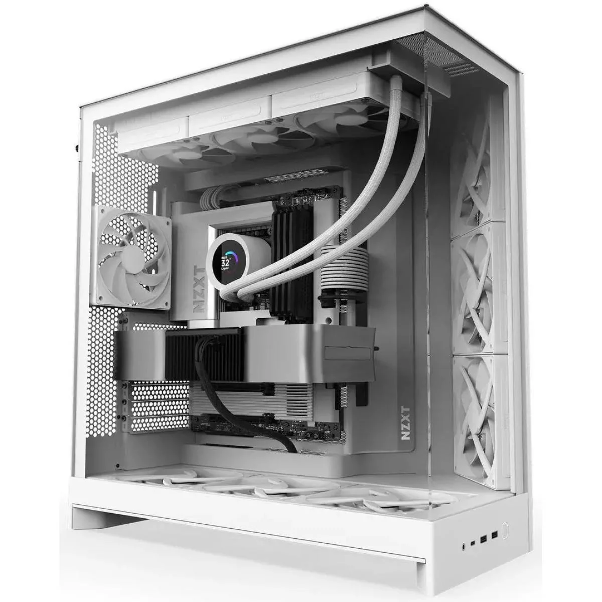 كيس ألعاب NZXT H9 Flow (2025) ميد تاور أبيض بانورامي بحجرتين مع 3 مراوح F140Q ومروحة F120Q - Thumbnail 4