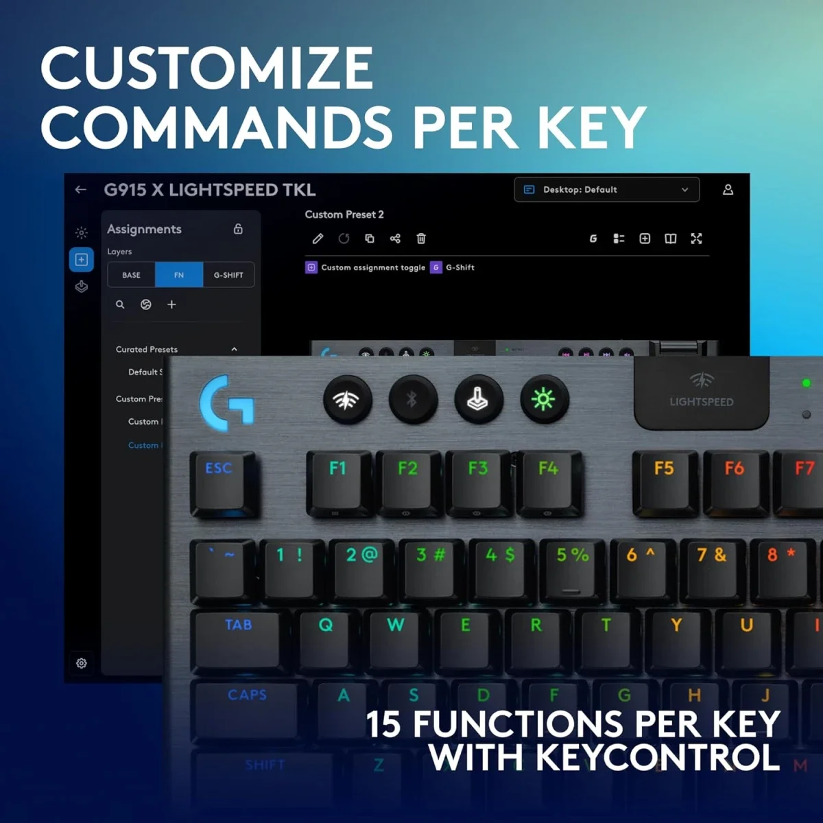 لوحة مفاتيح ألعاب Logitech G915 X LIGHTSPEED TKL ميكانيكية لاسلكية بمفاتيح GL Clicky لون أسود - Thumbnail 3