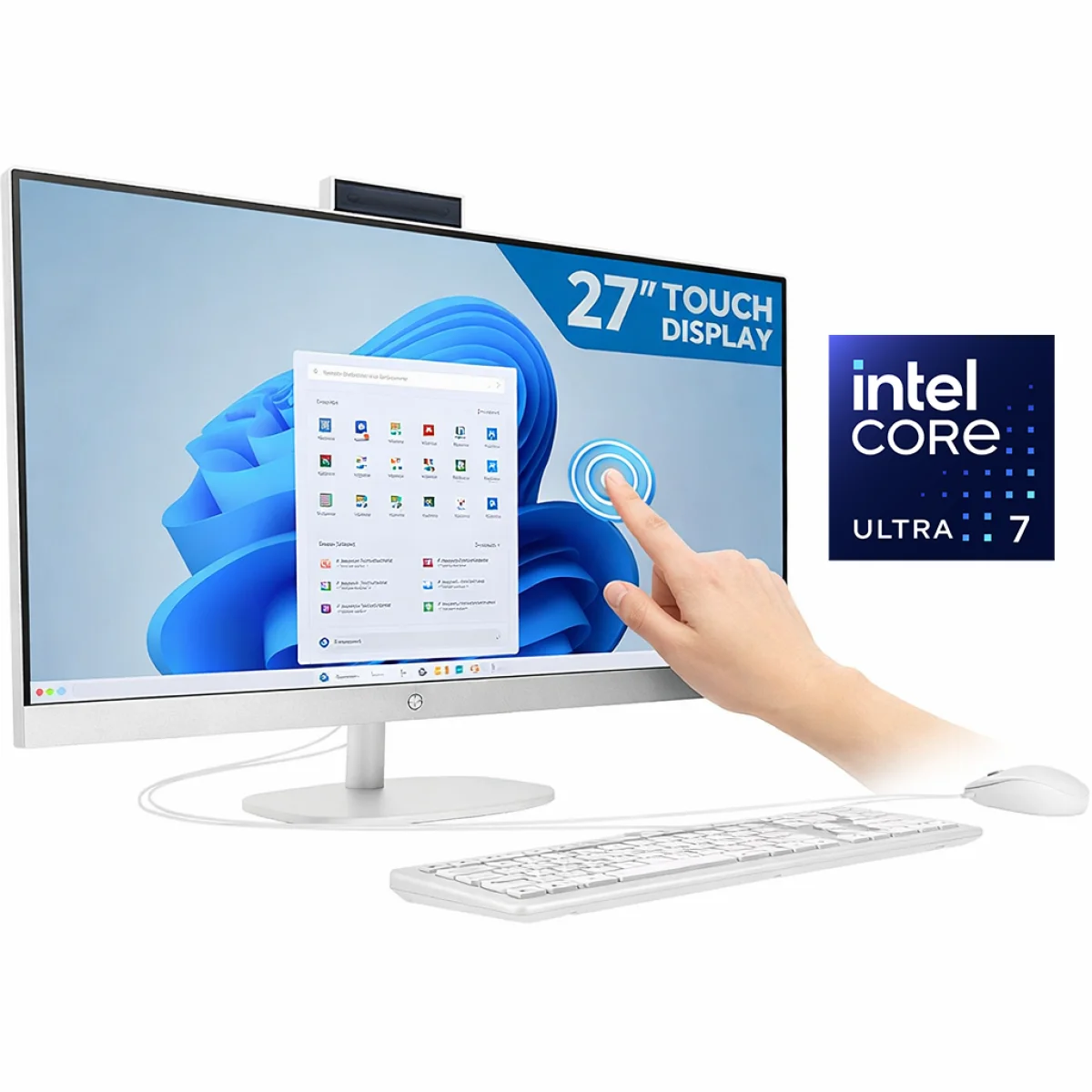HP 27-cr2039ne AI All-in-One Desktop PC, Core Ultra 7 255U, 8GB RAM, 512GB SSD, 27-inch FHD IPS Touch, Wi-Fi 6, D2LG8EA - Image 2