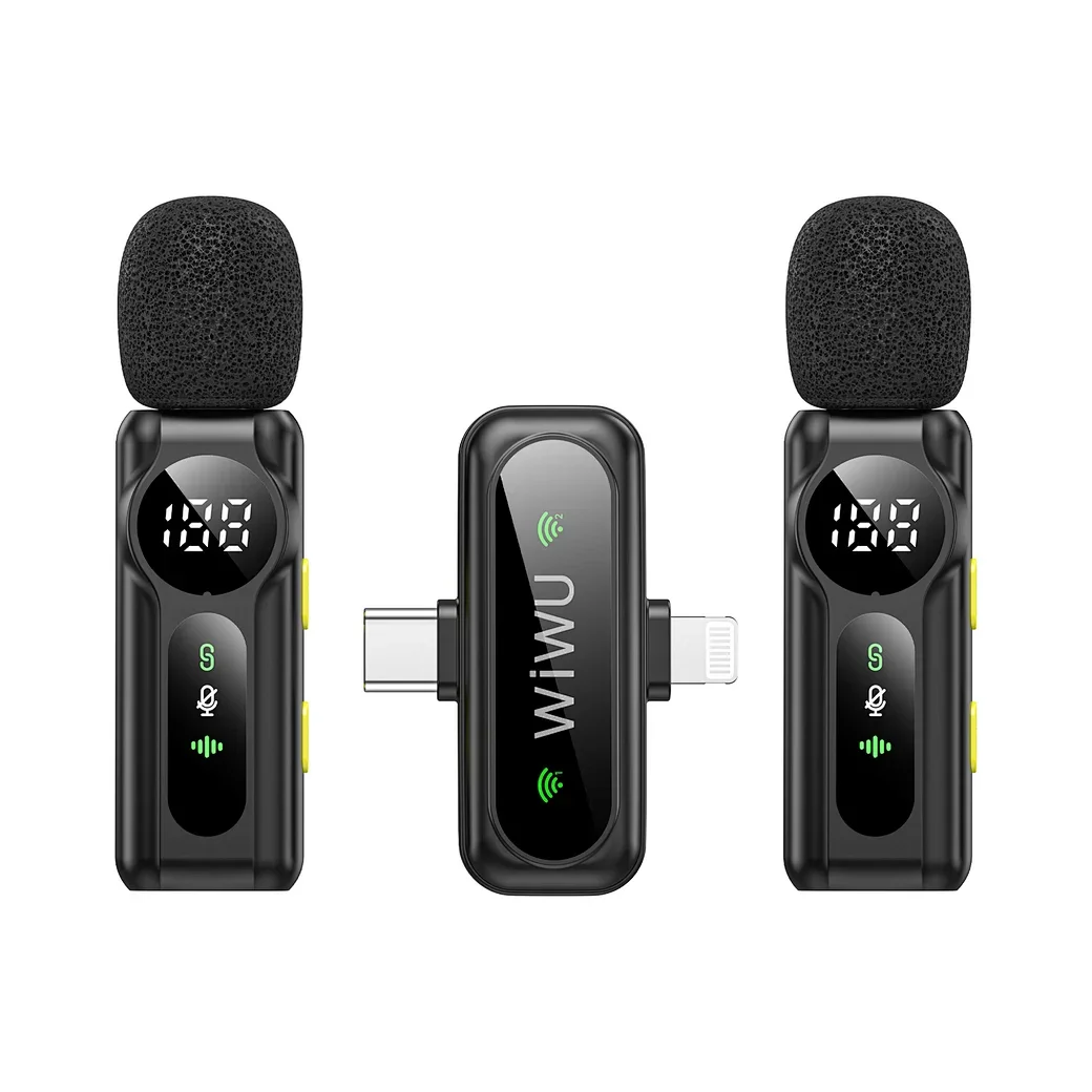 WIWU Wi-WM007 Dual Wireless Lavalier Microphone with Real-Time Noise Reduction and Dual-Mode Receiver