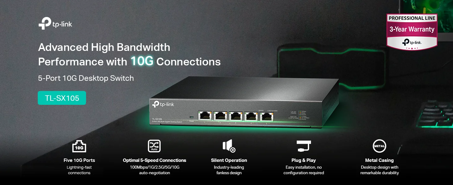 سويتش إيثرنت TP-LINK TL-SX105 غير مدار متعدد الجيجابت 10G بـ 5 منافذ - Image 6