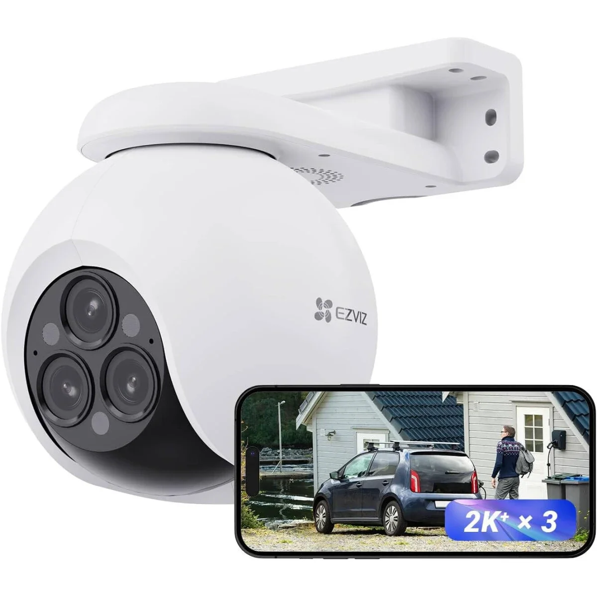 كاميرا منزليه ذكيه Wi‑Fi بعدسات ثلاثيه Ezviz H80f Multi بدقه 2K+ باللون ابيض