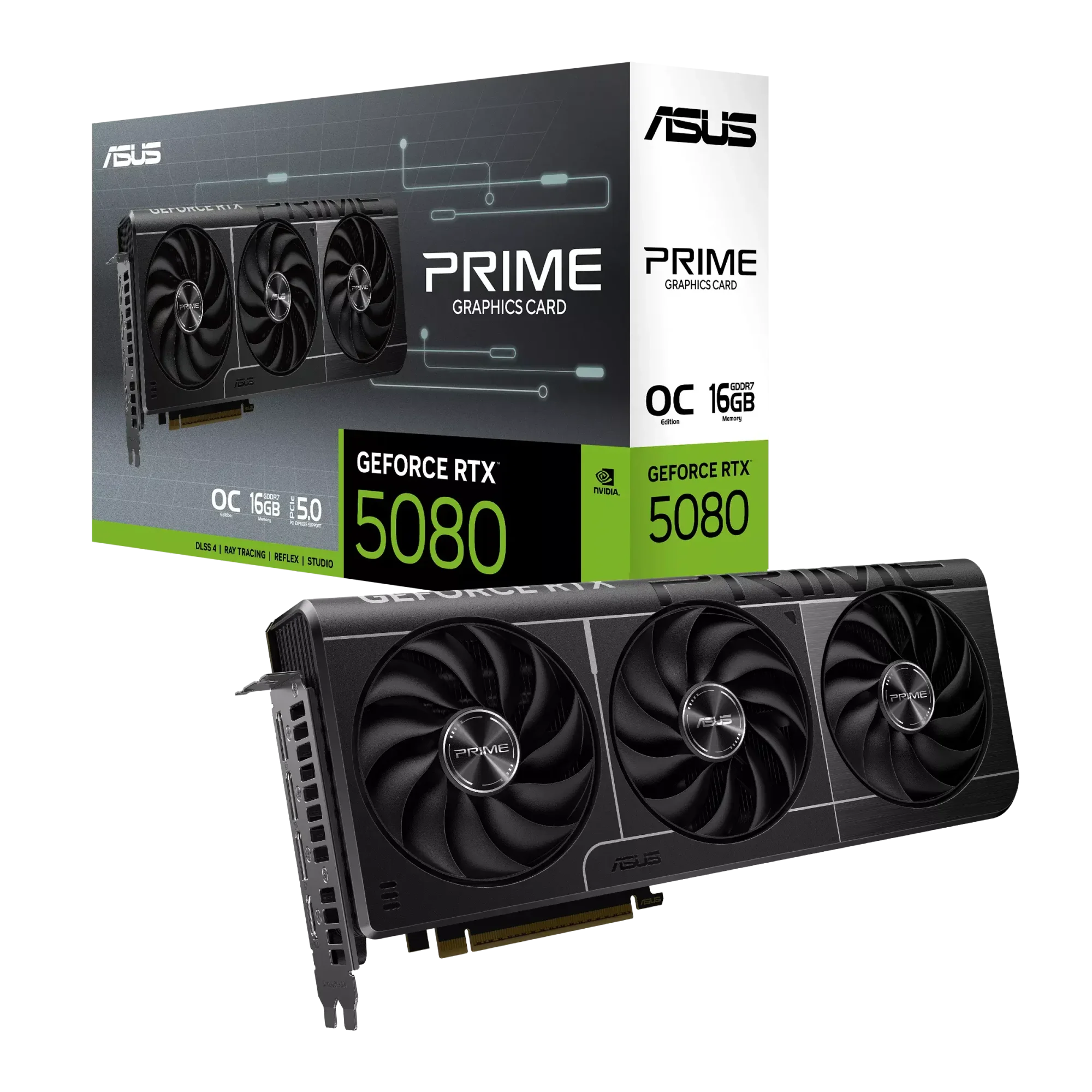 بطاقة رسومات Asus PRIME GeForce RTX 5080 إصدار OC بسعة 16GB وذاكرة GDDR7