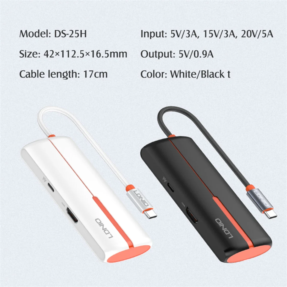 LDNIO DS-25H 5-in-1 USB-C Multiport Hub with 4K HDMI, USB 3.0 and 100W PD - Black - Image 3