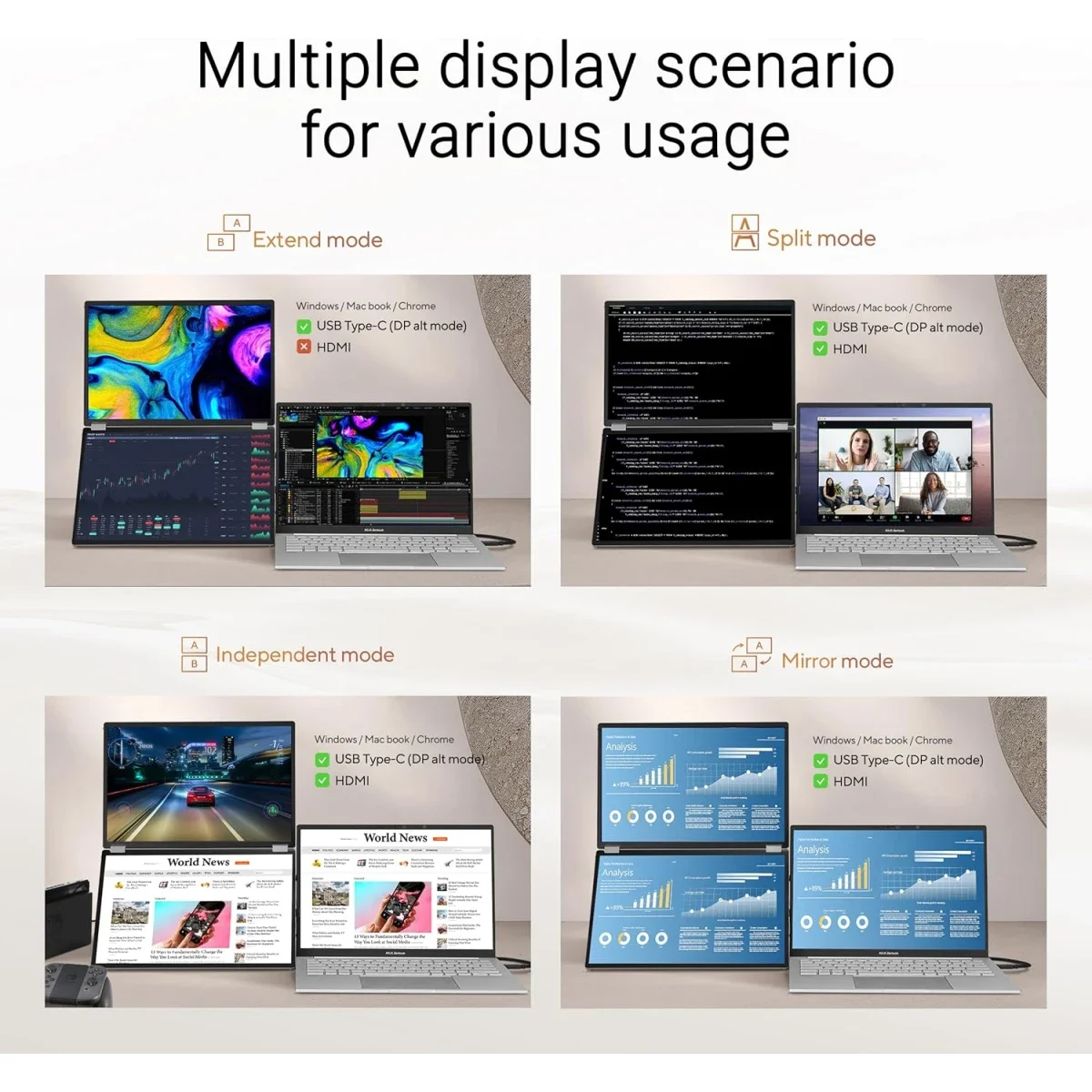 شاشة محمولة Asus MQ149CD ZenScreen Duo OLED مزدوجة قابلة للطي 14 إنش - Thumbnail 5