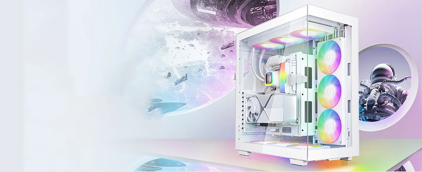 DeepCool CH780 Panoramic Dual-Chamber Full Tower Case with Tempered Glass, Vertical GPU Mount, Gen 4 Riser Cable & 3x 140mm ARGB Fans - White - Image 8