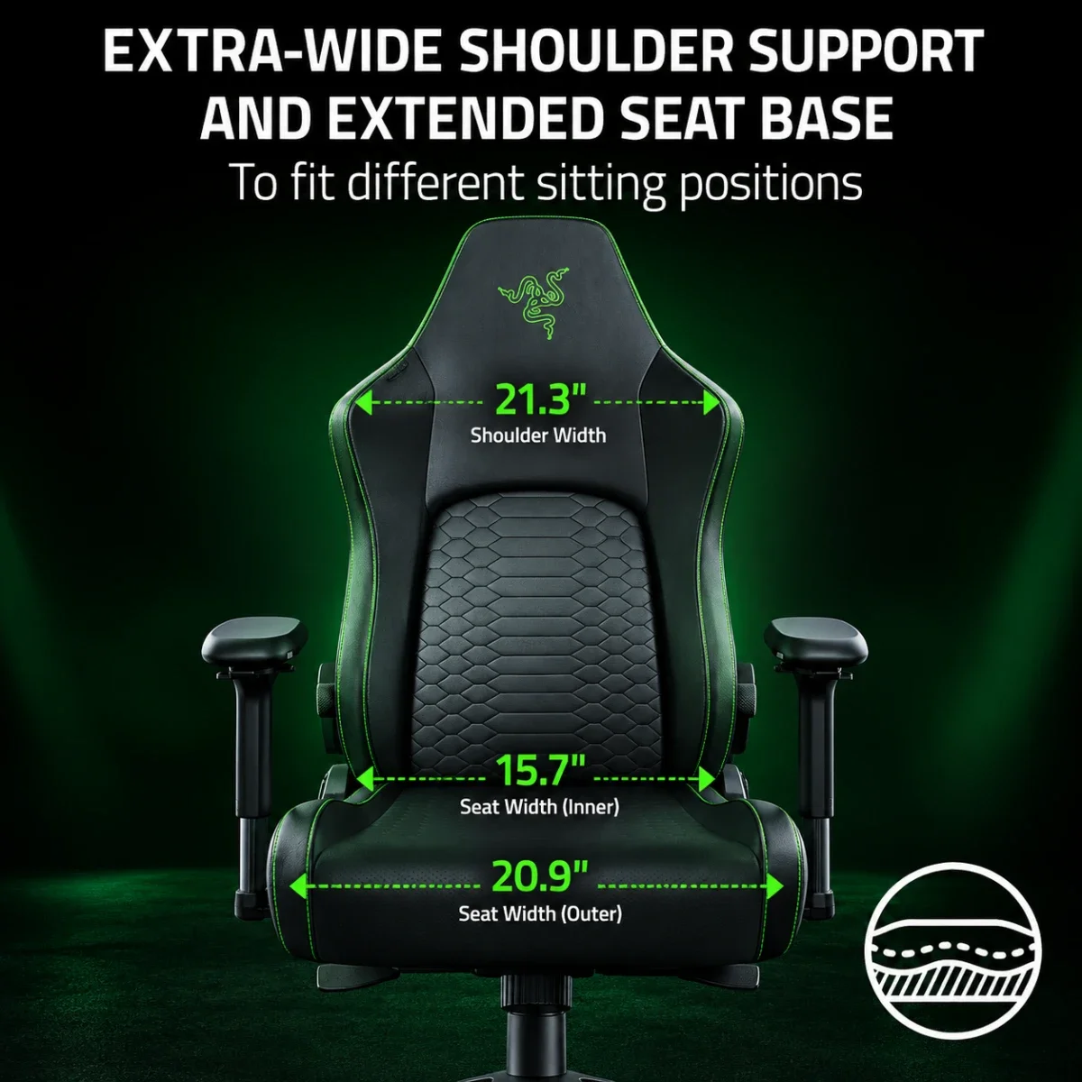 كرسي ألعاب Razer Iskur V2 NewGen (2025) بدعم HyperFlex وجلد EPU الجيل الثاني مع CoolTouch وفوم معالج على البارد ومساند 4D قابلة للتعديل، أسود - Image 2