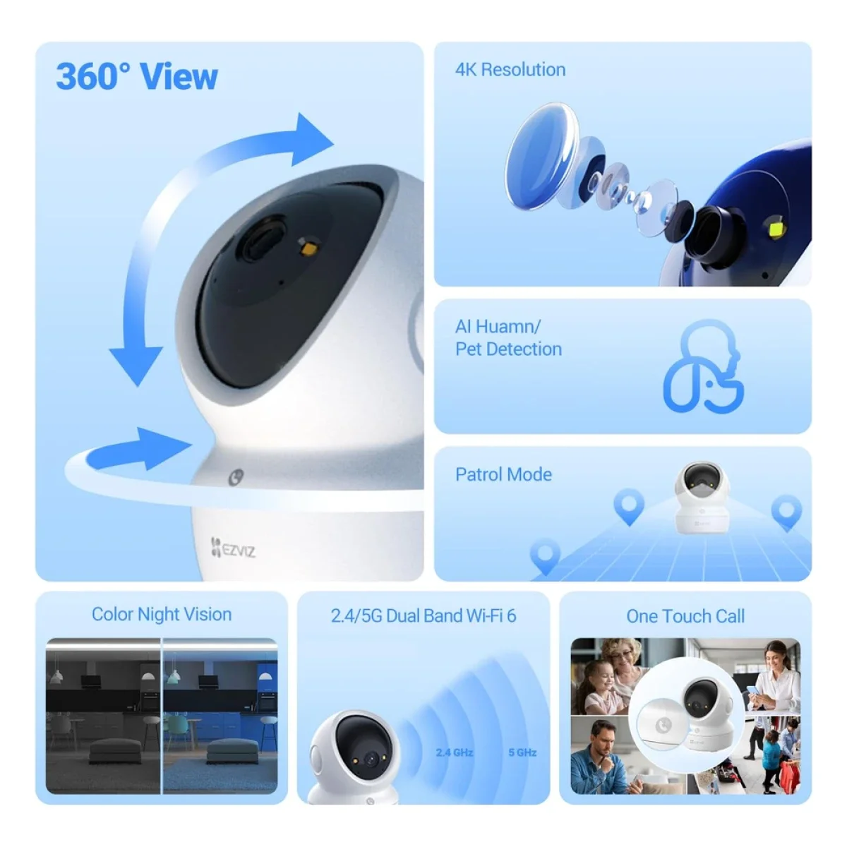 Ezviz H6C G1 4K Indoor Pan & Tilt Wi-Fi Camera with Human & Pet Detection - Thumbnail 2