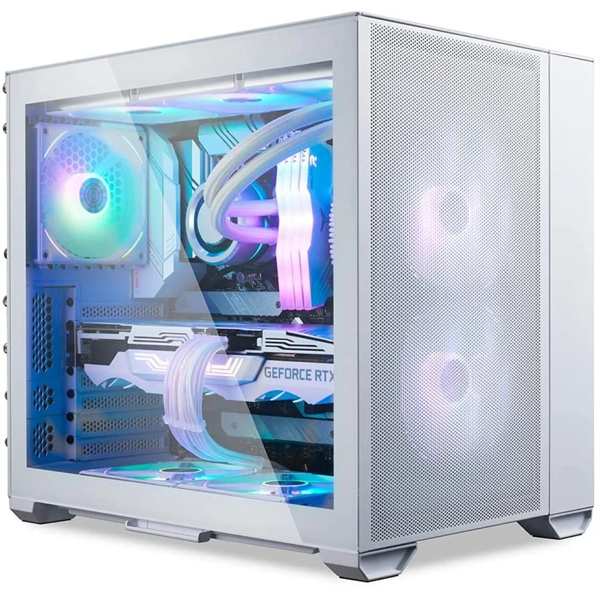 هيكل ألعاب LIAN LI O11 AIR MINI ميني تاور أبيض بزجاج مقوى مع 3 مراوح - Image 2