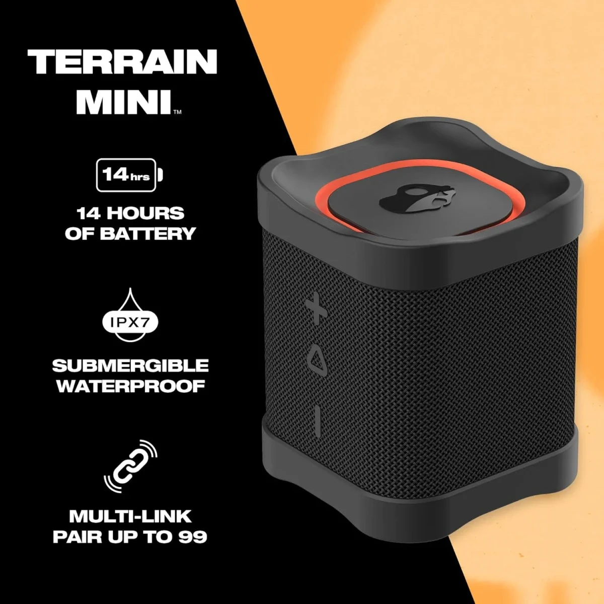 مكبر صوت Skullcandy Terrain Mini لاسلكي بتقنية Bluetooth ومقاومة للماء IPX7 وبطارية 14 ساعة - أسود - Thumbnail 2