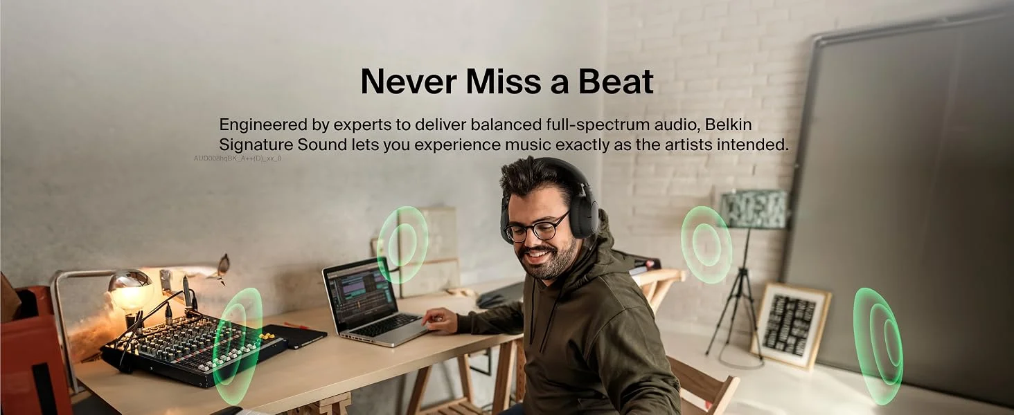 Belkin SoundForm Isolate Wireless Over-Ear ANC Headphones with Mic, Bluetooth 5.4, 60H Playtime, Black - Thumbnail 12
