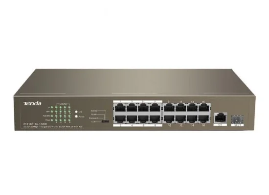 Tenda TEF1118P-16-150W 16-Port Unmanaged PoE+ Switch, 150W