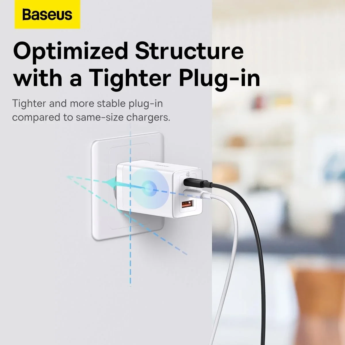 Baseus GaN5 Pro 65W GaN Wall Charger, 2 USB-C + USB-A, 1m 100W USB-C Cable - White - Thumbnail 5