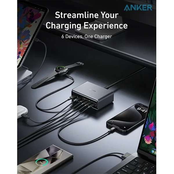 شاحن مكتبي Anker Prime Charger A2683241 بقدرة 200 واط و6 منافذ بتقنية GaN - Image 4