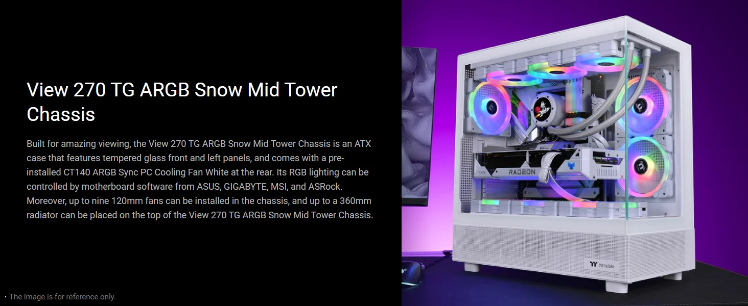 هيكل كمبيوتر Thermaltake View 270 TG ميد تاور مع 1x CT140 ARGB Fan ودعم رادياتير 360MM وزجاج مقوى، أبيض - Thumbnail 8