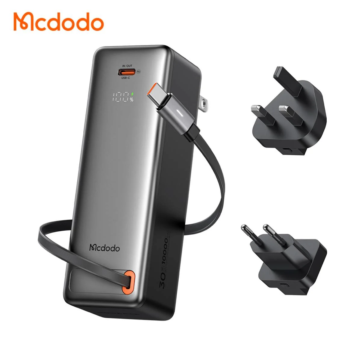 باور بانك Mcdodo 318 سعة 10000mAh بقدرة 30W 3 في 1 مع كابل قابل للسحب وقوابس قابلة للتبديل - Image 2