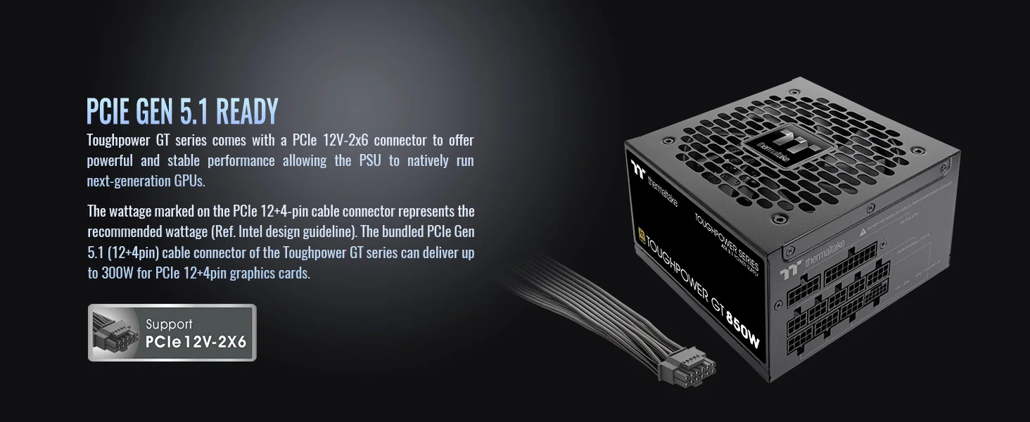 Thermaltake Toughpower GT 850W ATX 3.1 80 PLUS Gold Fully Modular Power Supply Black - Thumbnail 10