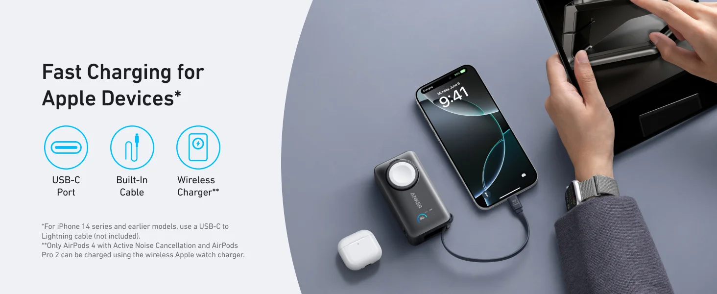 Anker MagGo Power Bank for Apple Watch 10000mAh with Built-in USB-C Cable 35W Black - Thumbnail 11