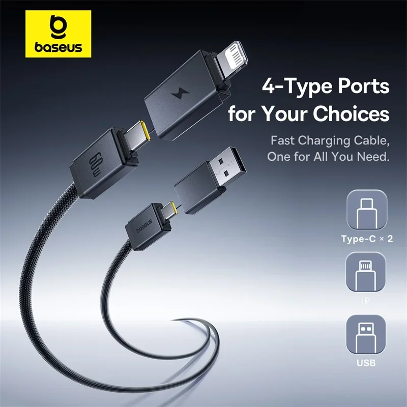 Baseus Versatile Two-for-Two 4-in-1 Fast Charging Cable U+C to C+L 60W, 2m – p10383000121-020