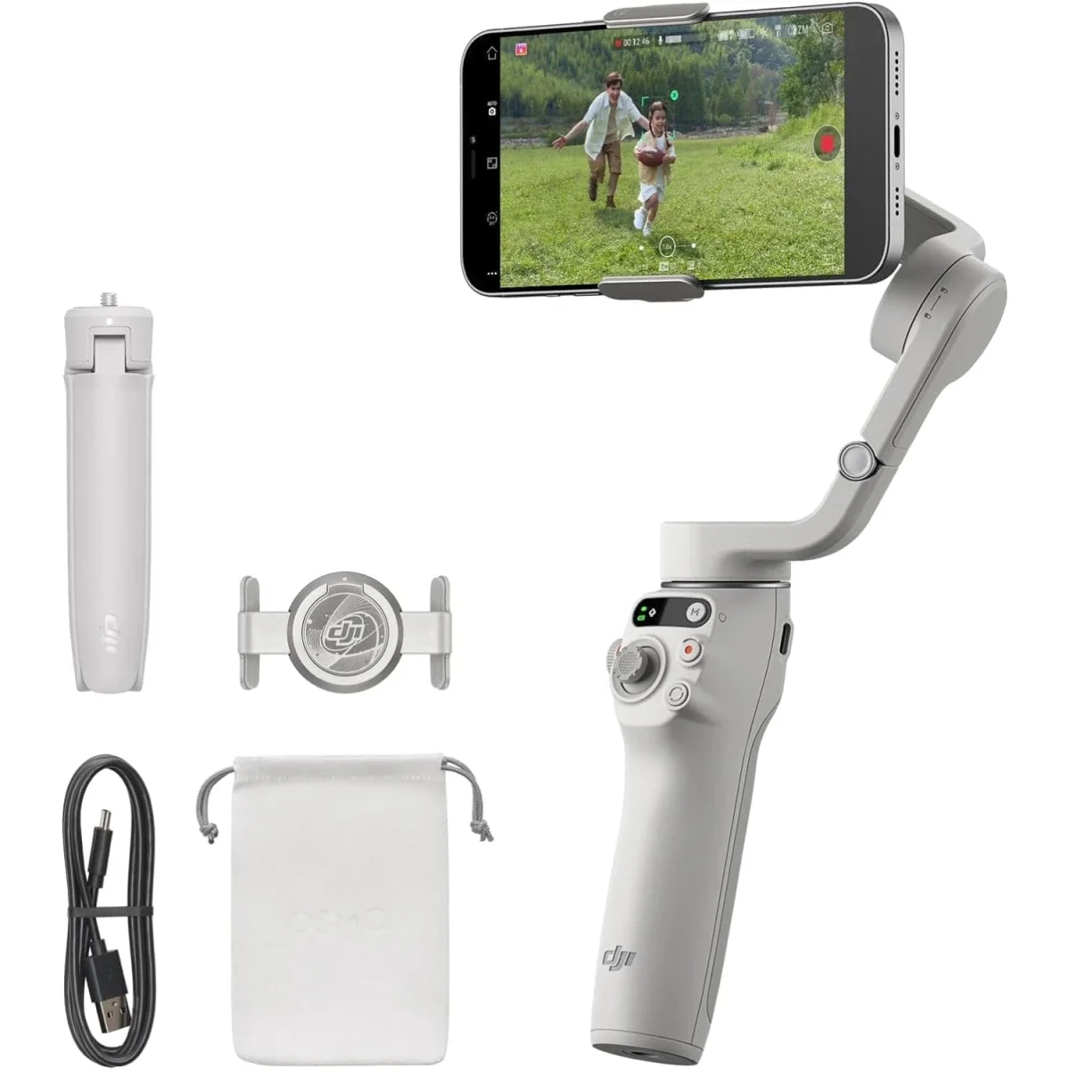 مثبت جوال DJI Osmo Mobile 6 ثلاثي المحاور مع عصا تمديد مدمجة، رمادي بلاتيني
