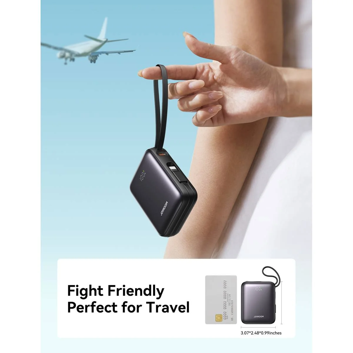 JOYROOM JR-PBF27 10000mAh Mini Power Bank 22.5W with Built-In Type-C & Lightning Cables - Black - Thumbnail 8