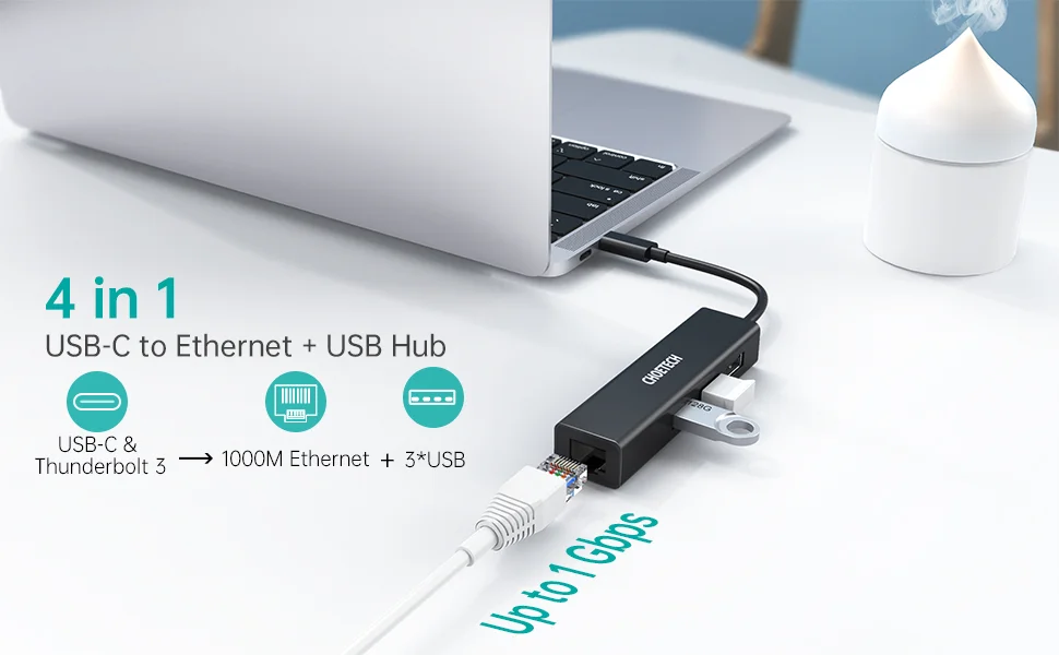 Choetech HUB-U02 USB-C to Gigabit Ethernet Hub with 3 USB 3.0 Ports - Image 4