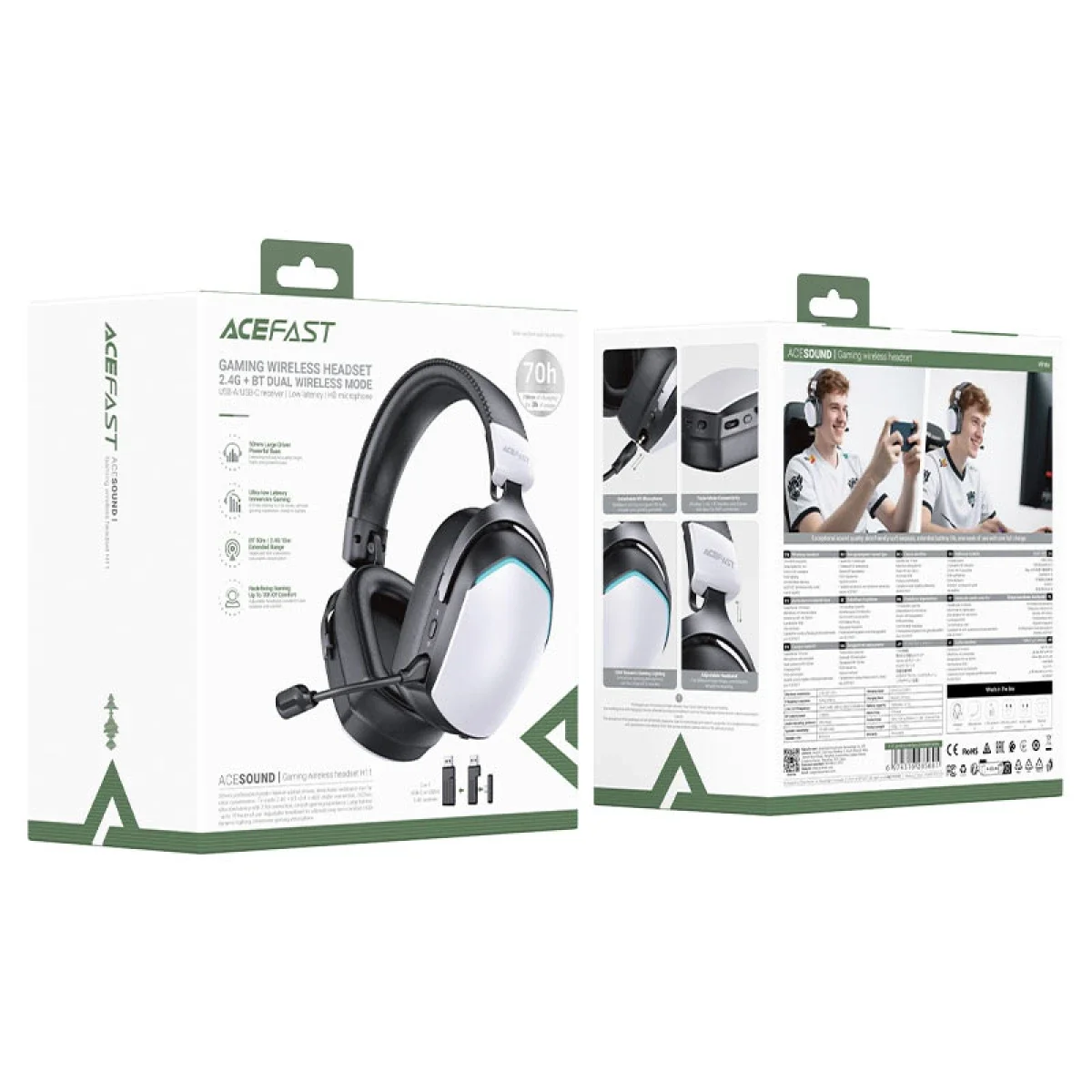 ACEFAST H11 Wireless Gaming Headset with RGB Light, Detachable Microphone & 50mm Drivers - Image 7