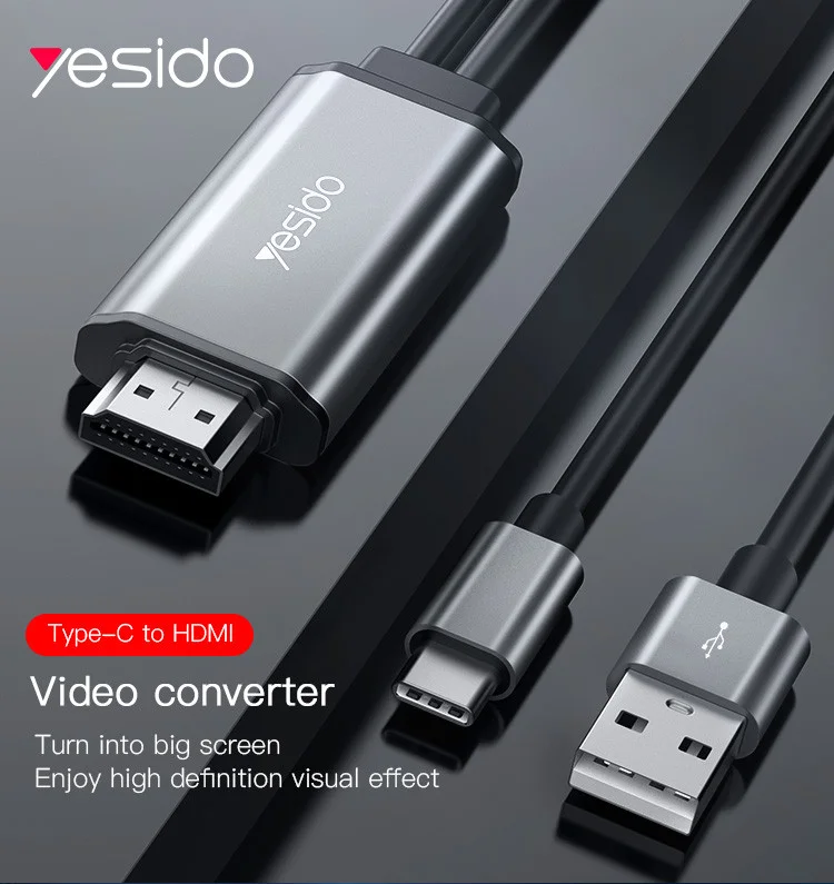 كيبل فيديو YESIDO HM02 من Type-C إلى HDMI بطول 2 متر 4K 60Hz - Image 6