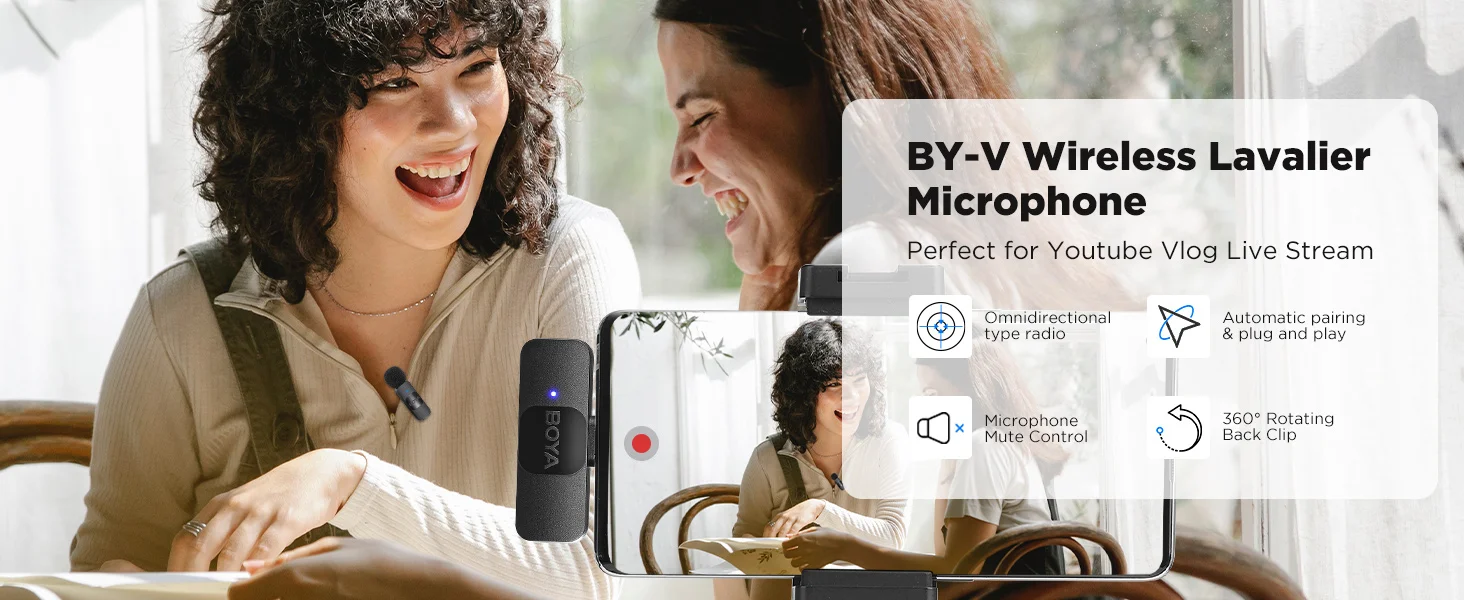 Boya BY-V20 USB-C Wireless Lavalier Microphone with Noise Cancellation - Black - Thumbnail 8