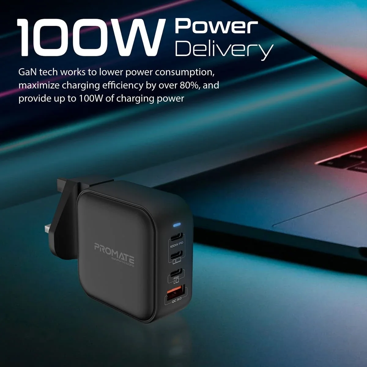 شاحن Promate GaNPort4-100PD GaN بقدرة 100 واط و4 منافذ USB-C - Thumbnail 4