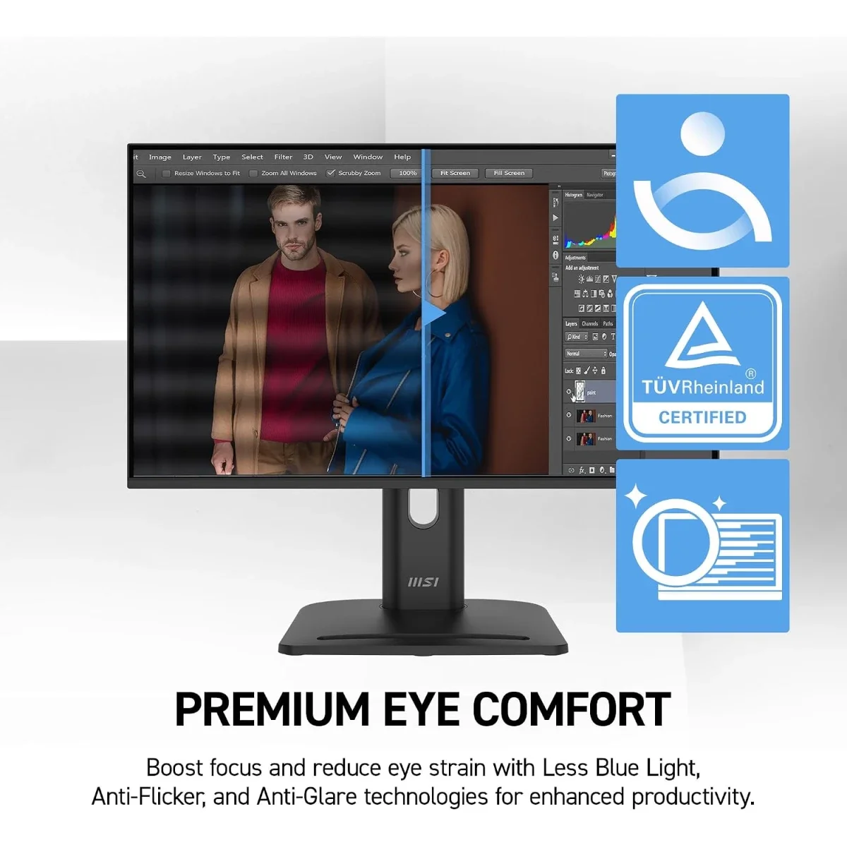 MSI 24-inch IPS Full HD Monitor, 144Hz, 1ms, FreeSync, HDMI, USB-C 15W PD, VESA, Tilt, Speakers, 4-Side Slim Bezel, Black – PRO MP242 E14C - Image 6