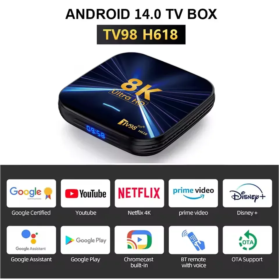 تي في بوكس ICANING TV98 بنظام Android 14.0، معالج Allwinner H618، رام 4GB وتخزين 64GB، واي فاي 2.4G و5G، HDR10، BT5.0 وتحكم صوتي - Image 4