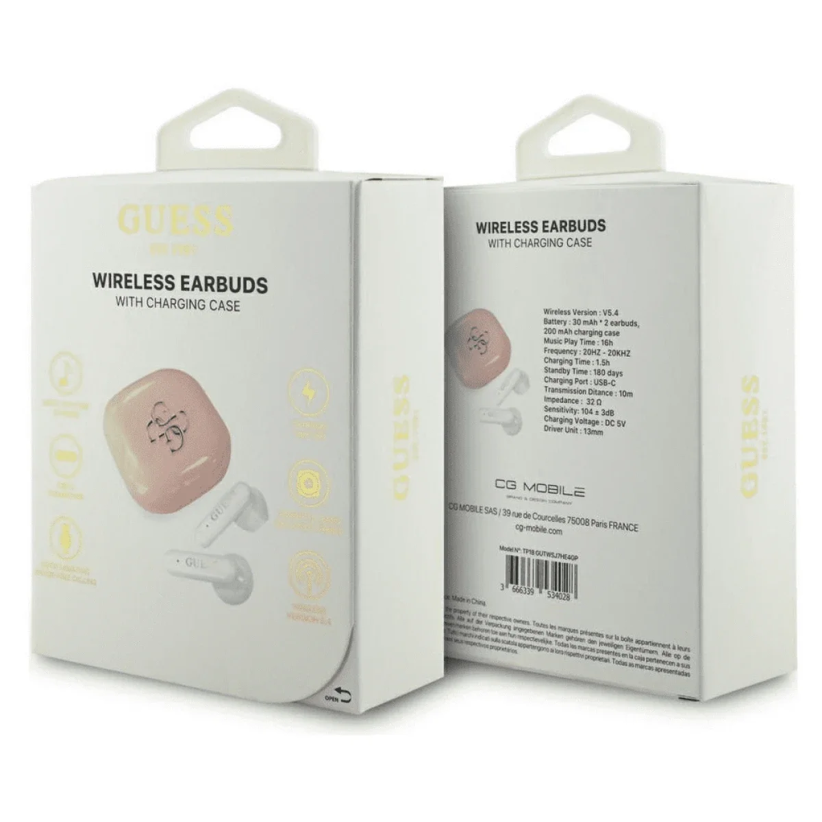 GUESS GUTWSJ7HE4GP 4G Metal Logo TWS Bluetooth Earphones with Charging Case - Pink - Image 6