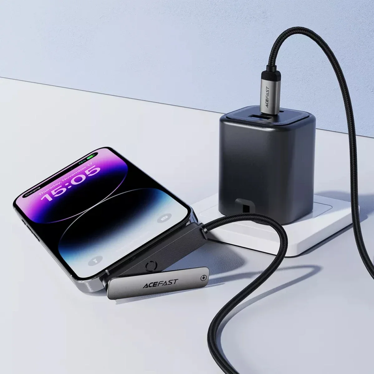 ACEFAST C28-01 USB-C to Lightning Cable with Phone Holder - Metal Grey - Image 7