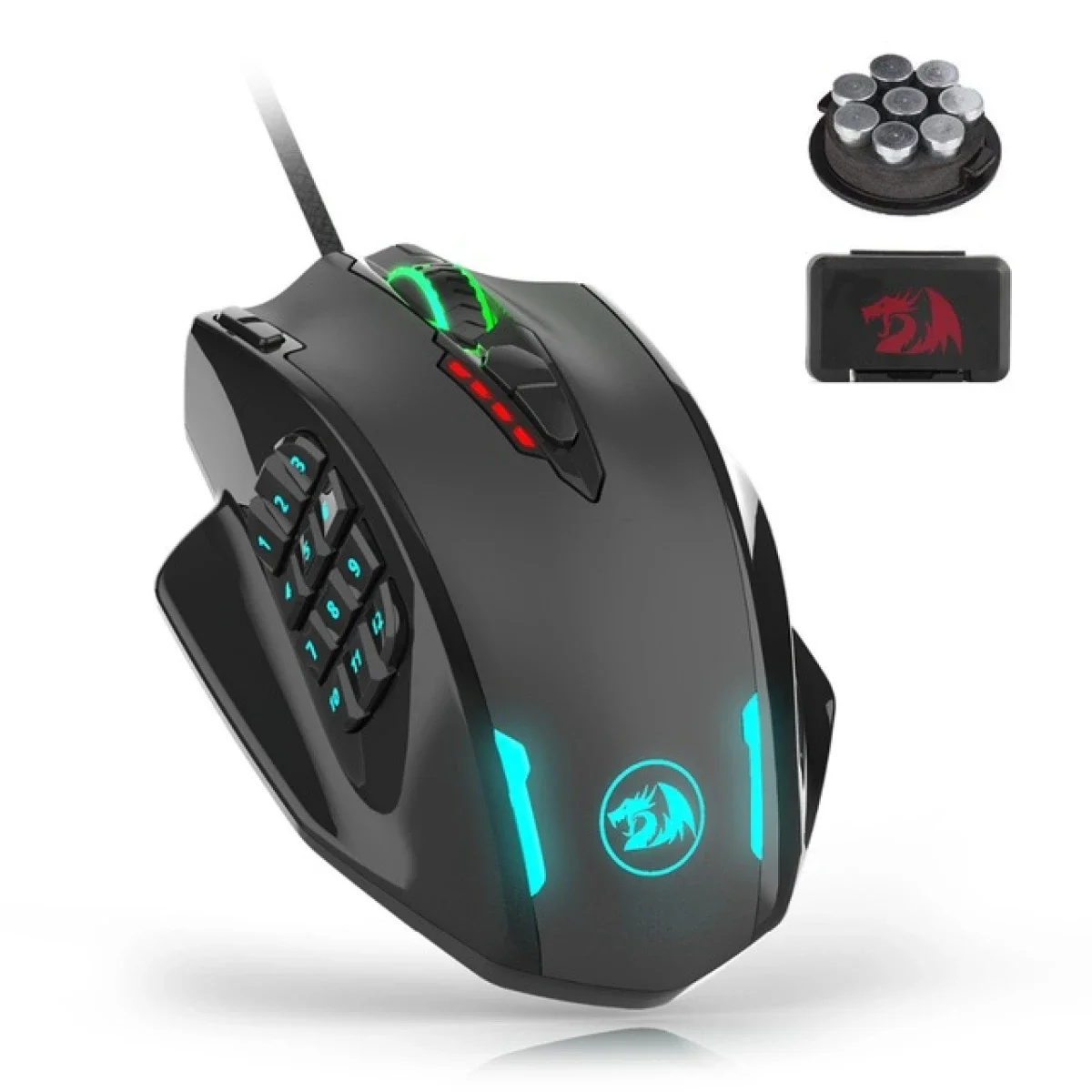 Redragon M908 Impact RGB MMO Gaming Mouse, 12 Side Buttons, 12,400 DPI