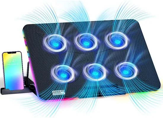 قاعدة تبريد لابتوب Aoyatec X8 سوداء مع 6 مراوح LED RGB لأجهزة 12-17 إنش
