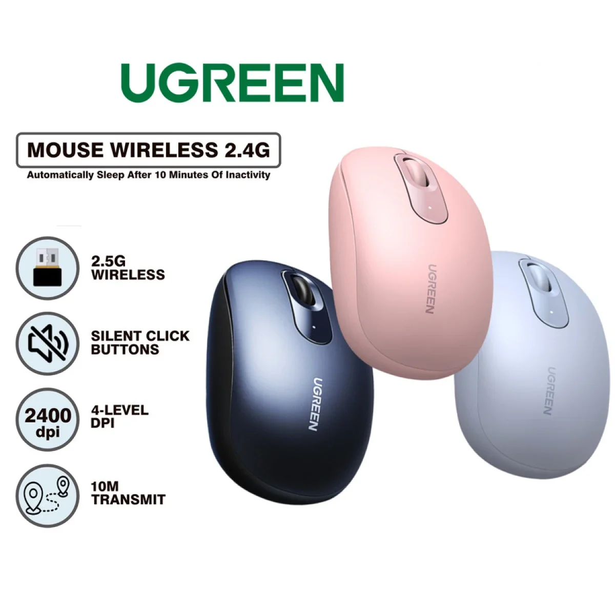 ماوس Ugreen MU105 لاسلكي مريح 2.4G - رمادي - Thumbnail 7