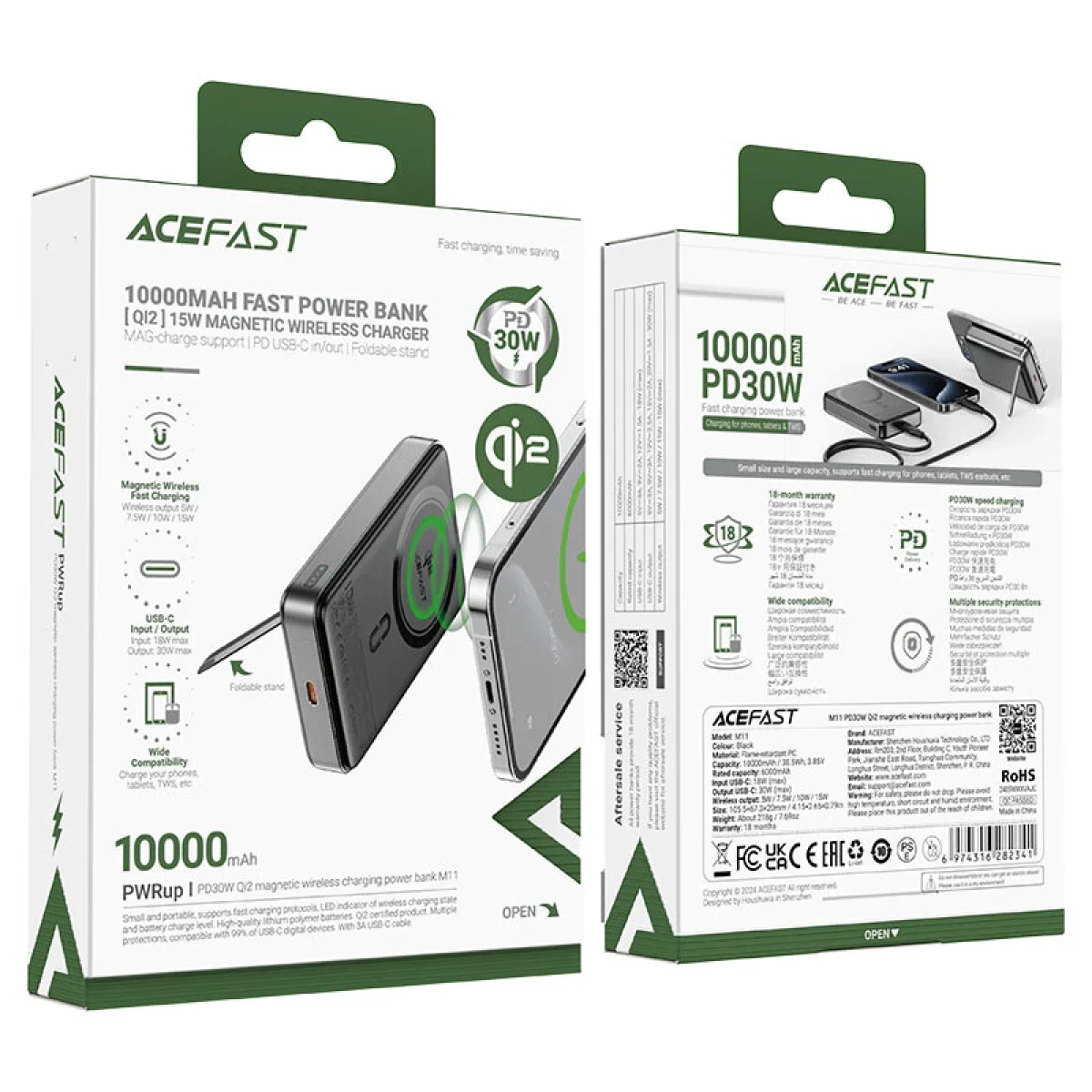 ACEFAST M11 10000mAh Qi2 15W Magnetic Wireless Power Bank with USB-C PD 30W - Black - Thumbnail 8