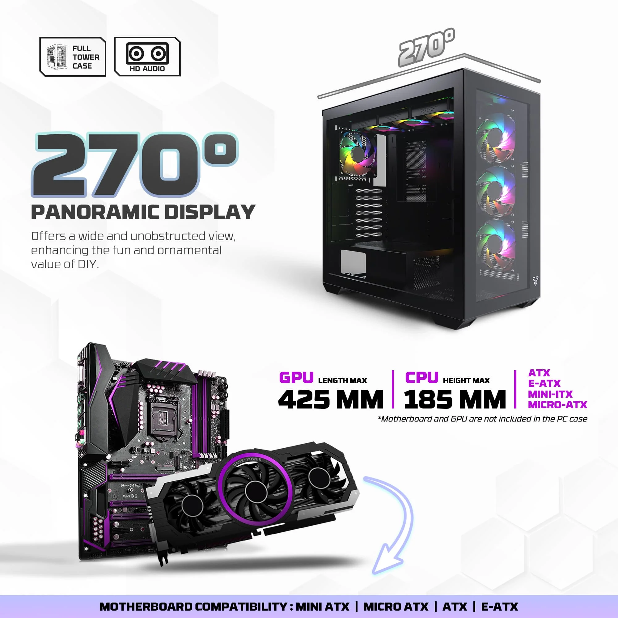 صندوق كمبيوتر Fantech CG87 LUMINA XL Full Tower باللون الأسود - Image 10