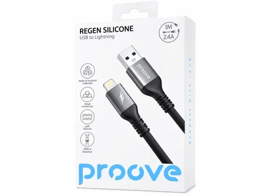 كيبل شحن ونقل بيانات Proove Soft Silicone من USB إلى Lightning بقدرة 2.4A وطول 1m أسود