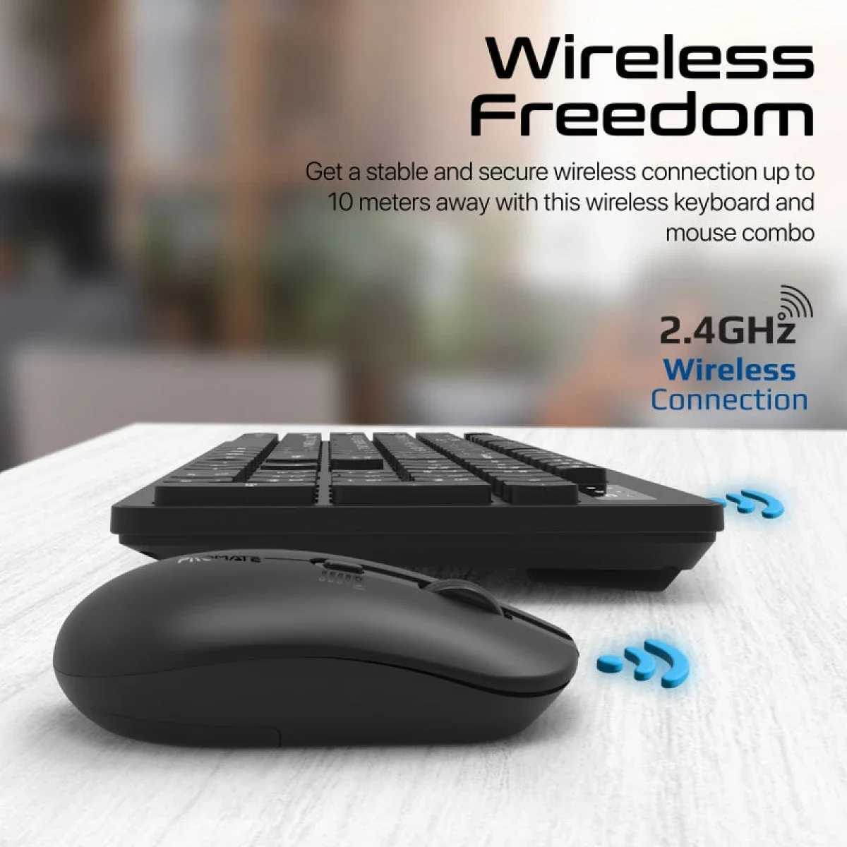 Promate ProCombo-13 Full-Size 2.4GHz Wireless Keyboard & Mouse Combo, Slim Quiet Keys, Arabic/English Layout - Thumbnail 4
